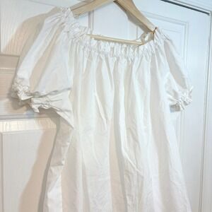 Cotton White Off Shoulder Puff Sleeve Peasant Top Tunic Cosplay Ren Faire M L